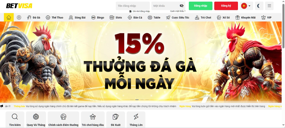 Betvisa Rvsoftc- Nhà cái đá gà online uy tín tại VN T10/2025 3 Giao diện chủ đạo của nhà cái Betvisa